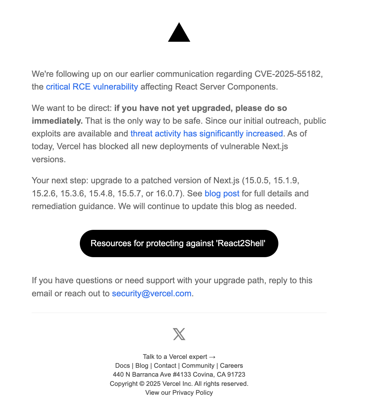 nextjs email warning